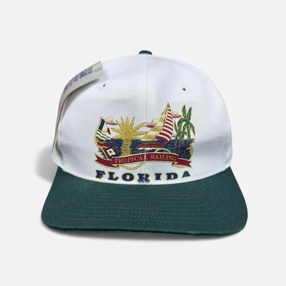 Vintage The Game Florida Tropical Sailing Hat OS Green White Tourist Deadstock - Picture 2 of 8